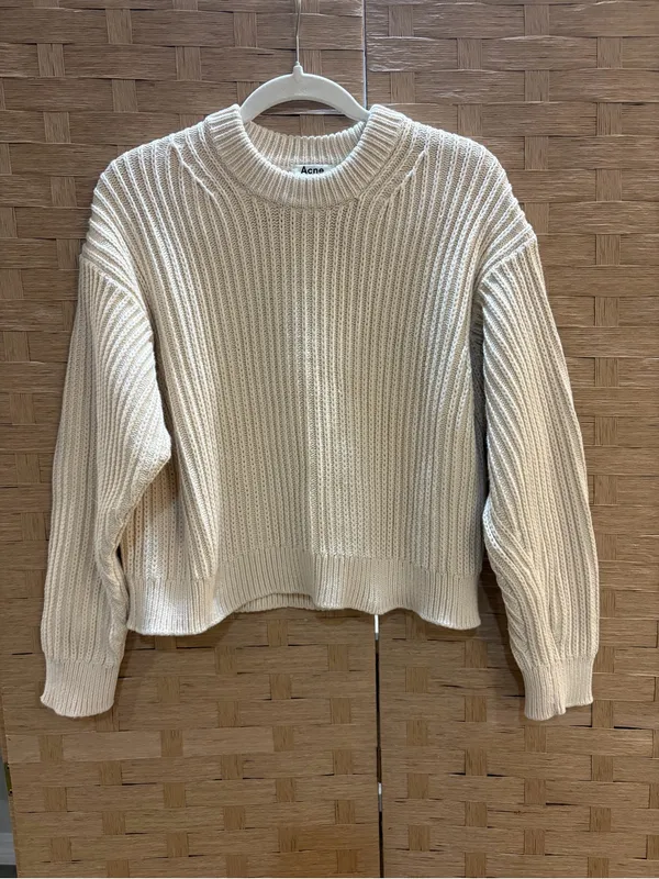 Acne Studios Ribbed Knit Sweater XS Cream Ivory Oversized Boxy Crewneck Luxury - Image 2