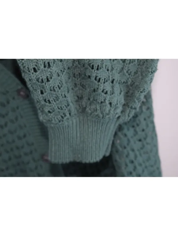 BloomChic Sage Green Crochet Knit Cardigan Open Weave Button Front Sweater 14-16 - Image 5
