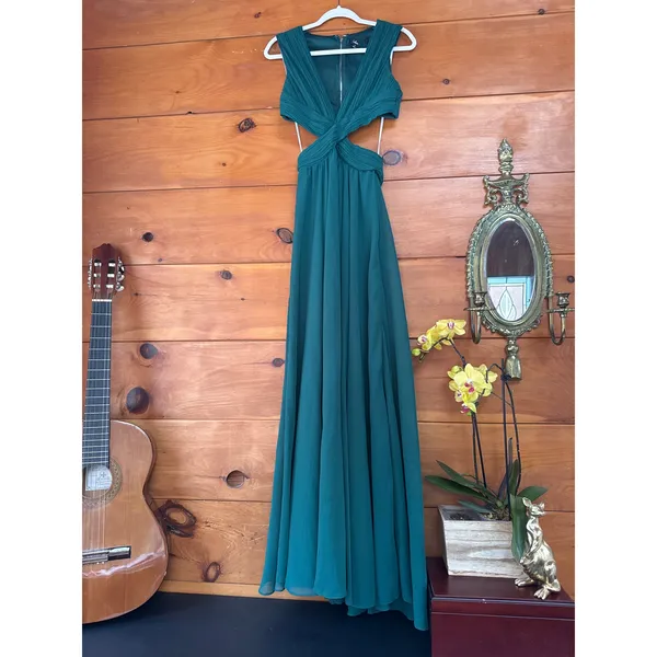 NWT Lulus Vivid Imagination Emerald Green Cutout Maxi Dress Wedding Medium - Image 4