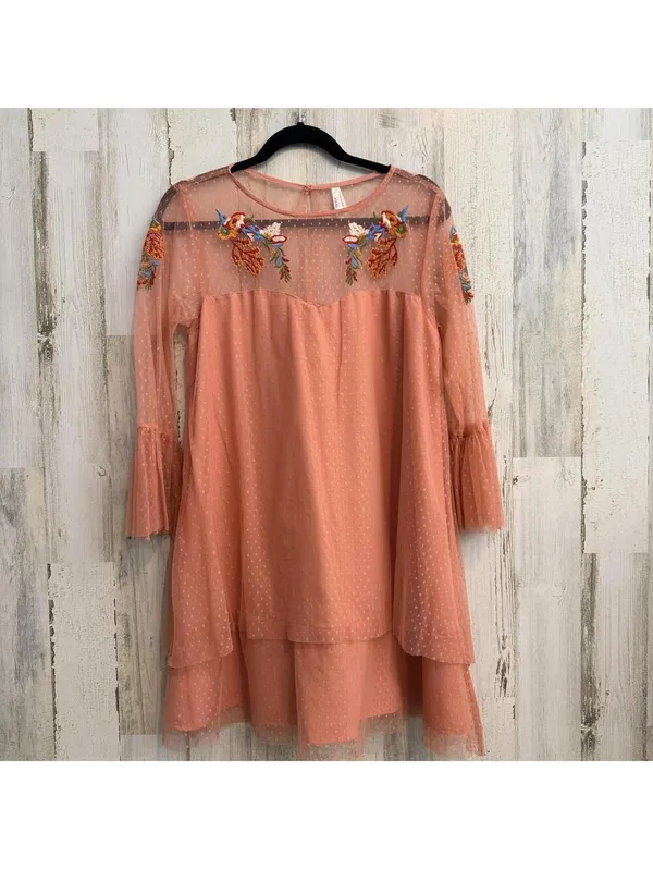 Women's Large Coral Embroidered Swiss Dot Mesh Boho Dress - Image 2