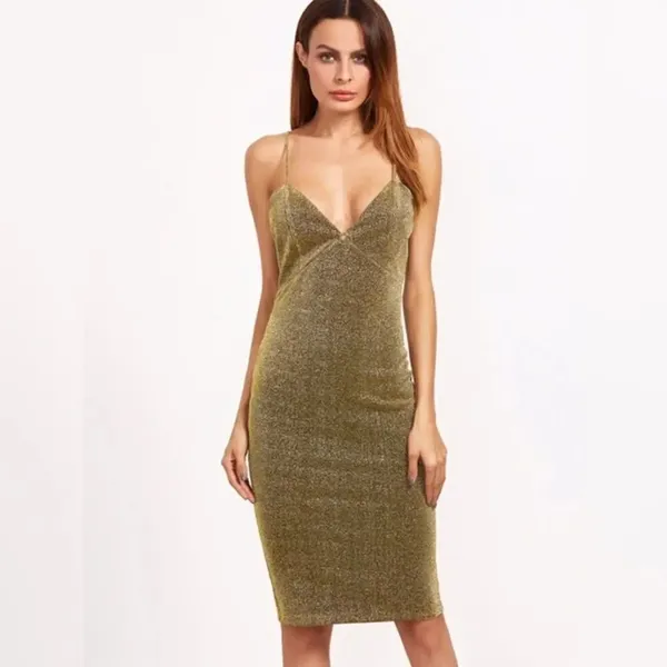 ✨HP✨Gold Glitter Deep V Neck Cami Sheath Dress✨ Gold Size M - Image 2