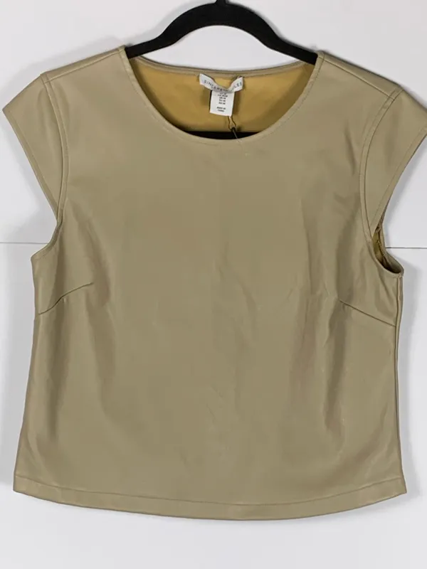 Sincerely Jules Faux Leather Top M Taupe Cap Sleeve NWT Vegan Leather - Image 2