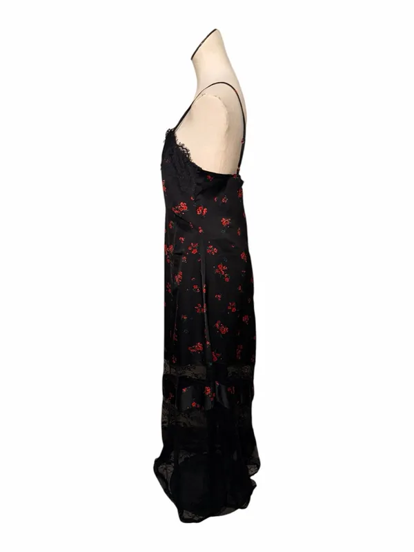New Loft Floral Lace Chantilly Slip Maxi Dress Womens Size 10 Black And Red Rose - Image 3