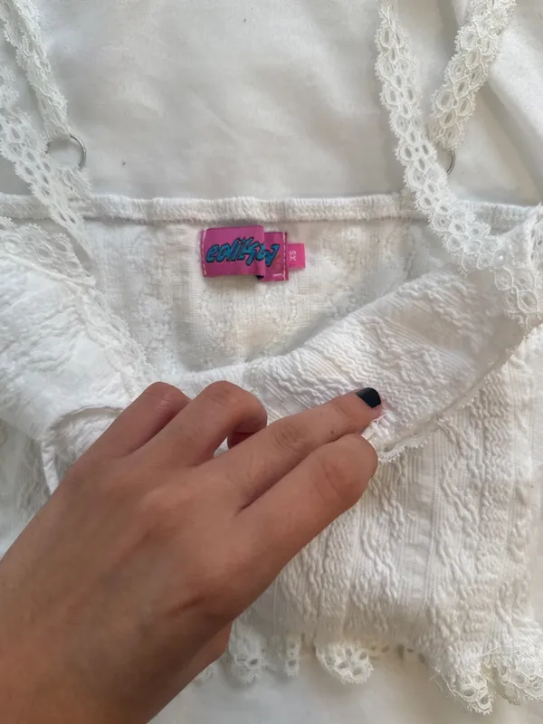Edikted White Lace Crop Tank Top - Image 2