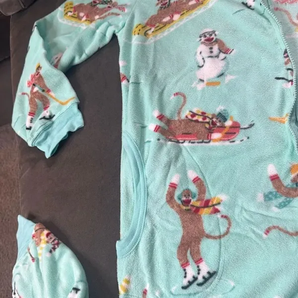 Nick & Nora Adult Teen Unisex Fleece One Piece Sock Monkeys Pajama Size S NWT - Image 8