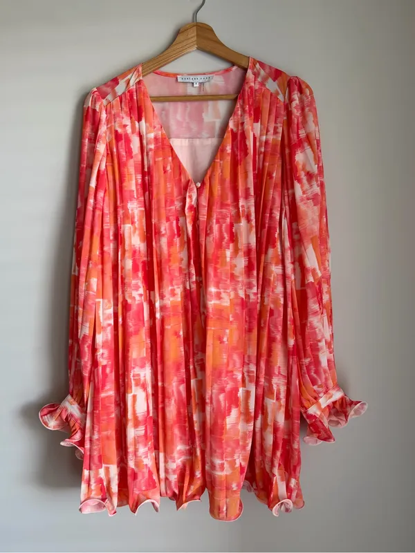 Endless Rose Pink & Orange Floral V-Neck Puff-Sleeve Mini Dress Girly Night Out - Image 2