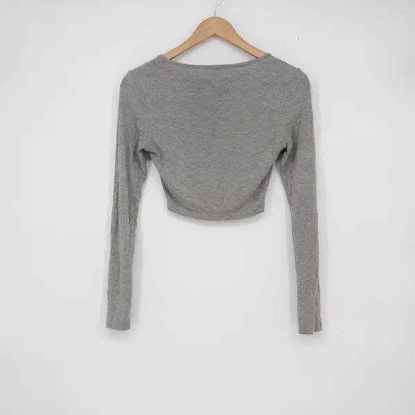 SHEIN Womens Heather Grey Scoop Neck Long Sleeve Crop Top XS - Image 6