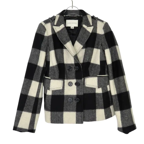 Banana Republic Black & White Plaid Checkered Wool Peacoat Extra Small XS - Image 6