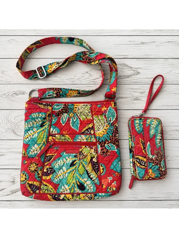 Vera Bradley Crossbody Bag & Wristlet Wallet Set Floral Butterfly - Image 15