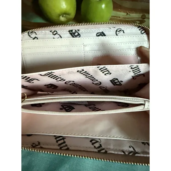 Juicy Couture Sugar Rush Large Zip Around Wallet Frosty Green Terry Cherry Charm - Image 7