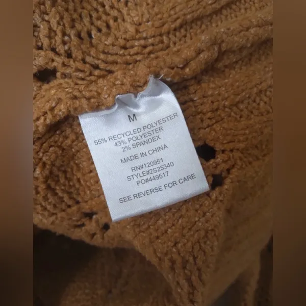 Pink Rose Camel Brown Open Knit Collared Cropped Sweater -‎ Size M - Image 11