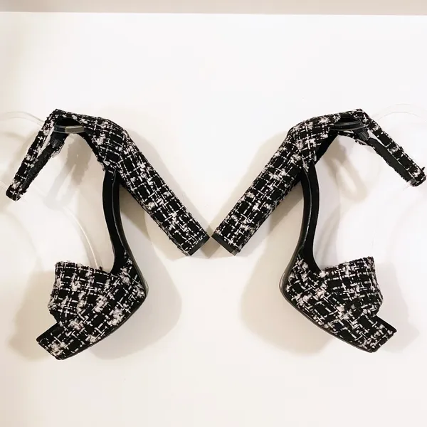 CHINESE LAUNDRY | Black Tweed Plaid Platform Block Heel size 8.5M - Image 4