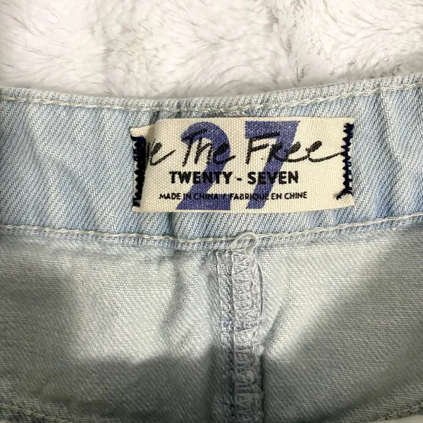 Free People Light Wash Going Rogue Distressed Raw Hem Denim Mini Skirt 27 - Image 3