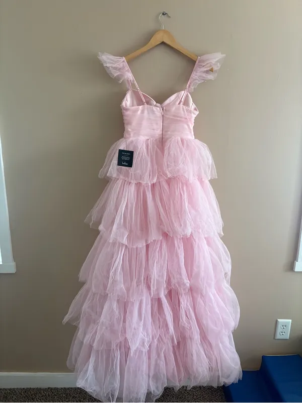 Lulus Fabulous Poise Light Pink Tulle Ruffled Tiered Maxi Dress Size Small NWT - Image 5