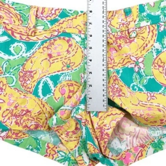 Lilly Pulitzer Walsh Pop Goes The Lemur‎ Yellow Turquoise Paisley Shorts Size 6 - Image 5
