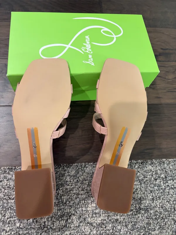 New In Box Sam Edelman Block Heel Pink Patent Slides Sz 8.5 - Image 11