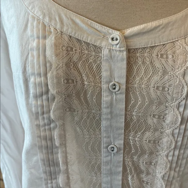 Romantic Free People ivory blouse oversized long top Womens S Button Up Lace - Image 15
