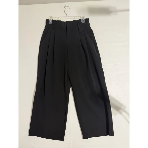 A New Day Black High-Rise Pleated Wide Leg Cropped Trousers Size 6 Stretch - Image 5