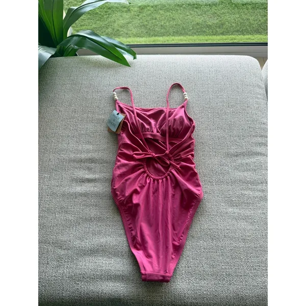 Shade & Shore‎ Pink High Leg Cheeky One Piece Swimsuit Size S 4-6 - Image 2