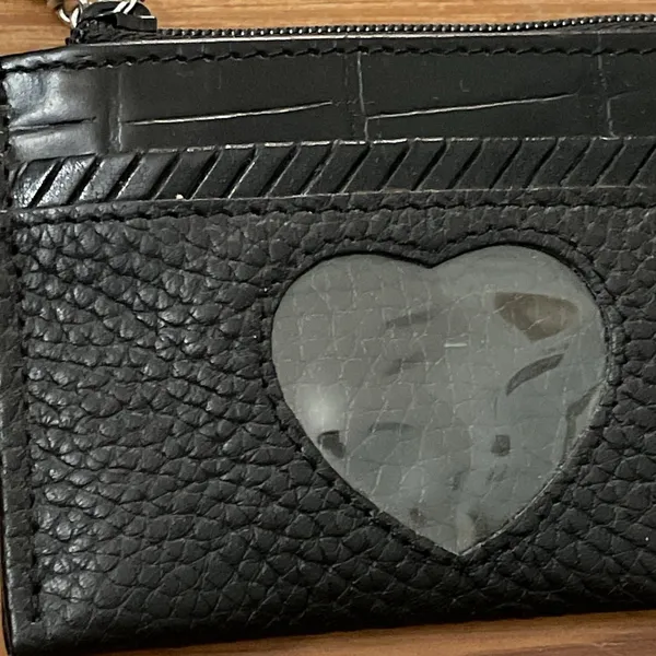 Brighton Black Leather Card Wallet Coin Purse Heart Shaped ID Window 3x4" - Image 3