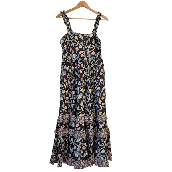 Universal Thread Tiered Floral Maxi Dress S‎ Ruffle Navy Pockets Cotton Blend - Image 2