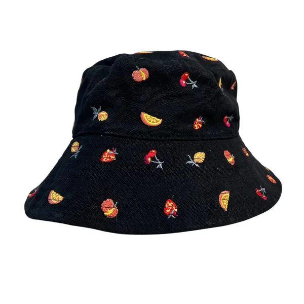 Urban Outfitters Fruit Embroidered Black‎ Bucket Hat One Size OS Summer Festival - Image 2