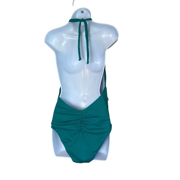Cupshe Aqua Textured and Striped Halter Tummy Control‎ One Piece Swimsuit Large - Image 5