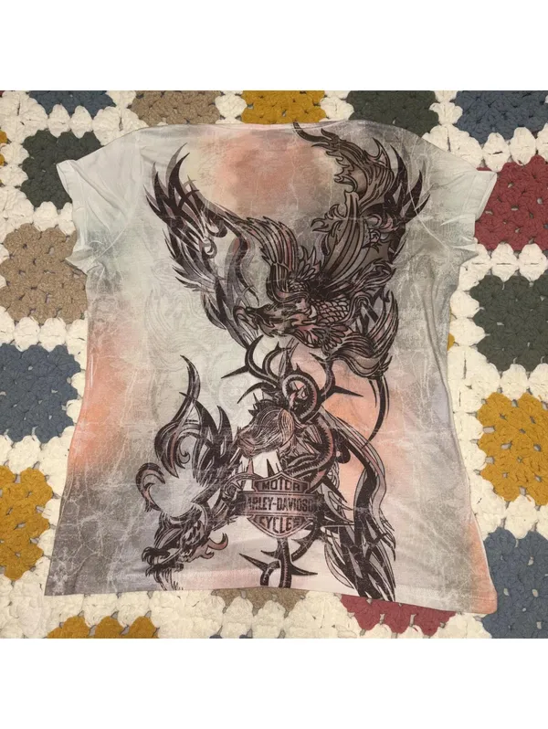 Vintage Y2K Harley-Davidson Women's XL Eagle Graphic Summer Motorcycle T-Shirt - Image 3