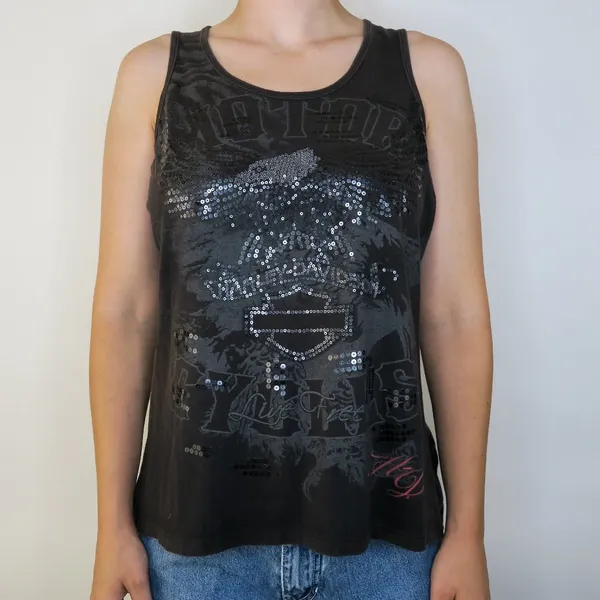 Y2K 2013 Harley Davidson Black Sequin Tank Top Size XL - Image 3