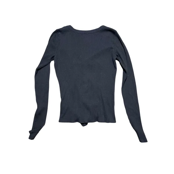 Hollister Black‎ Ribbed V Neck Button Front Tie Waist Long Sleeve Top Medium Y2K - Image 2