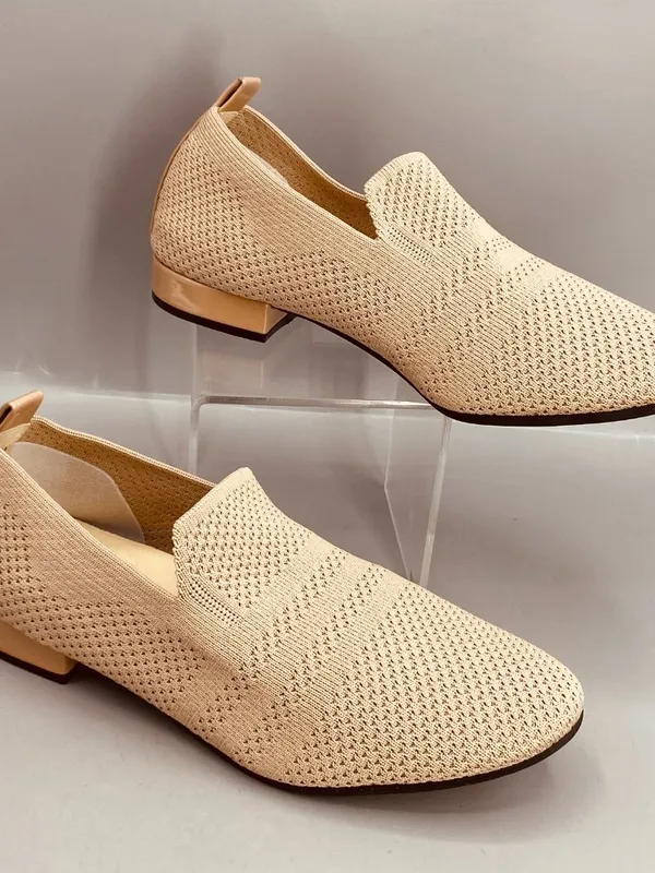 David Tate Ultimate Flat Shoes Womens 7.5 Beige Knitted Formal Party Slip On - Image 3