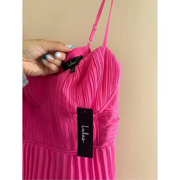 Lulus Lulus Cascading Crush Hot Pink Tiered Bustier Midi Dress Size Large Formal - Image 6