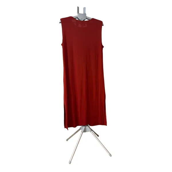 Zyia Active Womens XL Red Sleeveless Midi Dress Crew Neck Side Slits Jersey Knit - Image 2
