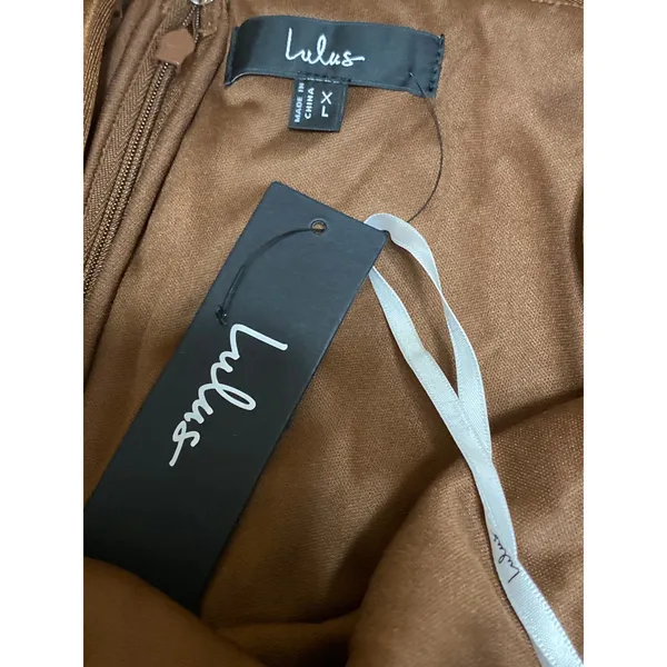 NEW Lulus Brown Ruched Draped Off the Shoulder Long Sleeve Mini Bodycon Dress XL - Image 5
