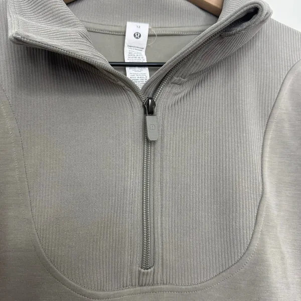 Lululemon Brushed Softstreme Ribbed Half Zip Sweatshirt Riverstone Beige Size 12 - Image 3