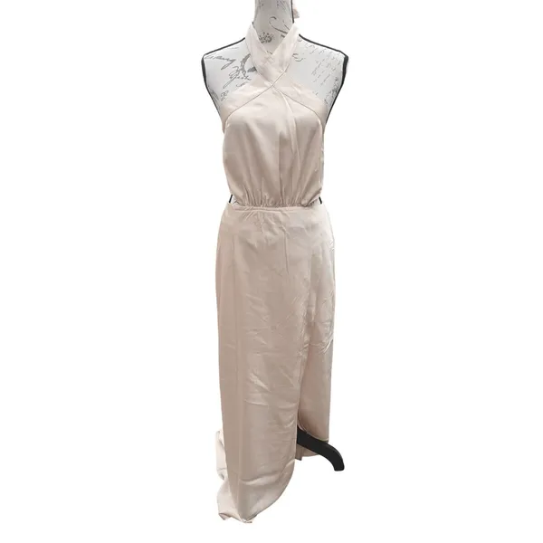 MINKPINK NWT Finley Halter Gown With‎ Split Champagne Beige Maxi Dress Medium - Image 4