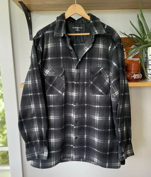 Croft & Barrow Black White Plaid Fleece Shacket Button Down Shirt Unisex Sz XL - Image 8