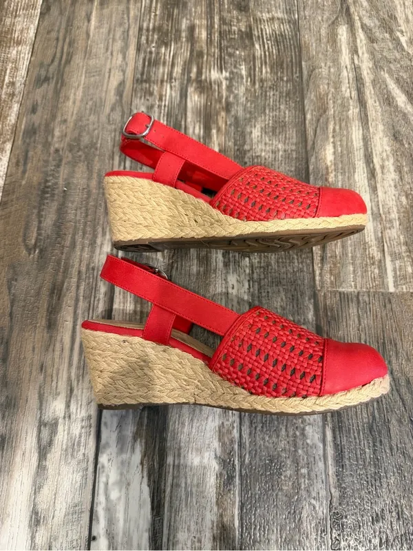 easy street Red Woven Espadrille Slingback Wedge Size 7 - Image 12