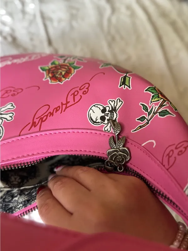 Ed Hardy Pink Floral & Skull Shoulder Bag - Image 3