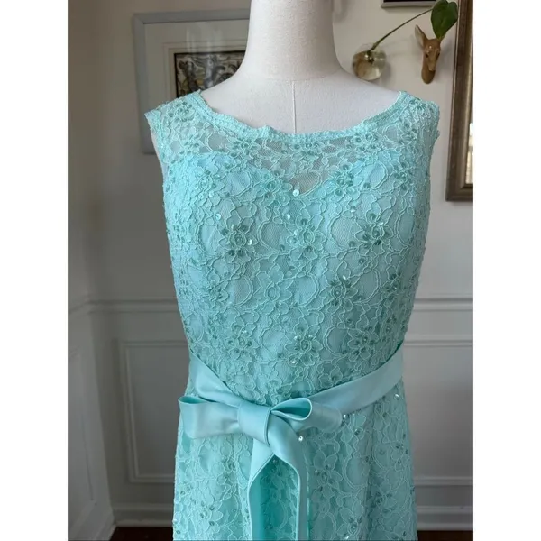Morilee Aqua Blue Green Lace Sequin Formal Gown $185 - Image 3