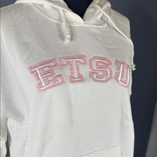 Women’s White Embroidered ‘ETSU’ Hoodie East Tennessee State University Size M - Image 2