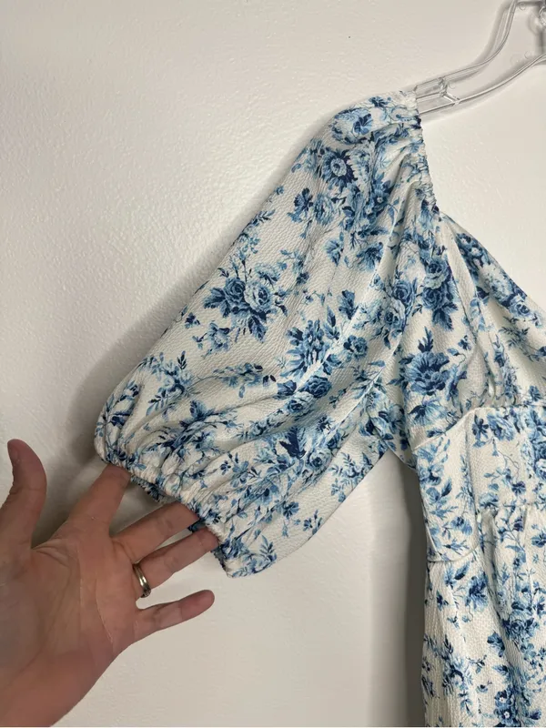 NWT Altar'd State Blue Floral Puff Sleeve CottageCore Mini Dress - Image 8