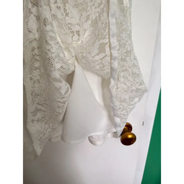 Nanette Lepore White Lace Shirt Dress Tiered Ribbon Trim Short Sleeve Size 8 - Image 7