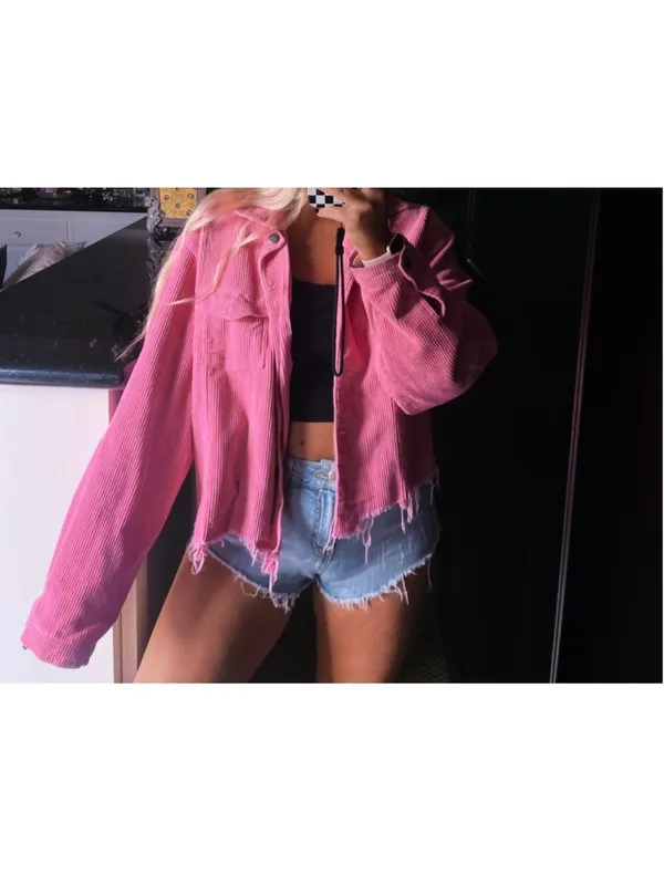 POL Pink Corduroy Raw Hem Jacket Size L EUC - Image 2