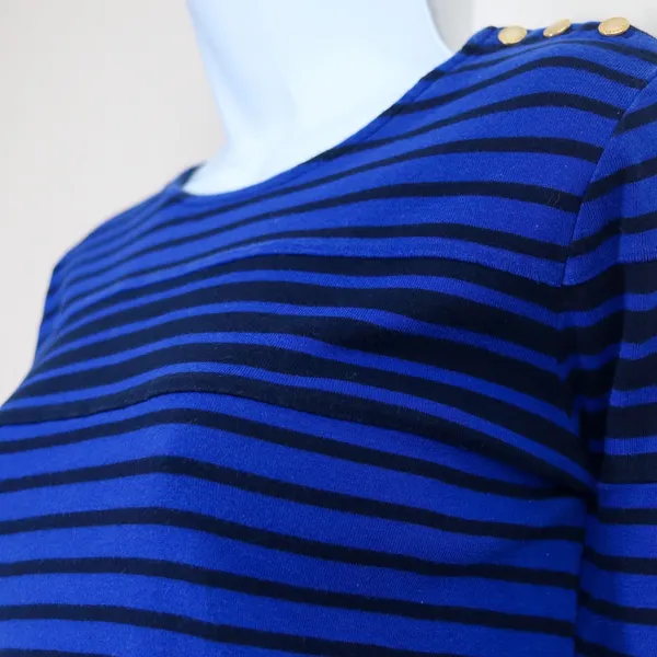 Lauren Ralph Lauren Blue Black Stripe Boat Neck 3/4 Sleeve Shirt‎ Top Womens L - Image 7