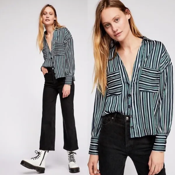 NWT FREE PEOPLE Mad About You Button down Shirt XS Striped - Image 2