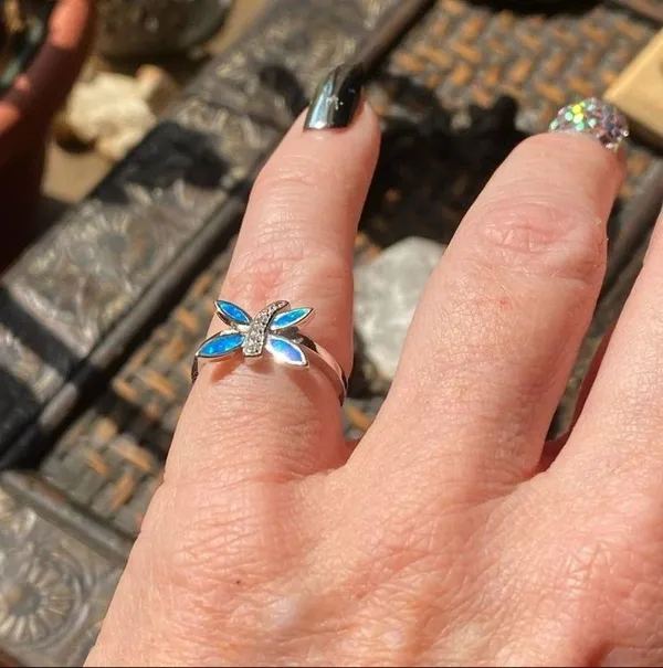 Dragonfly Blue Opal & Cz Sterling Silver Ring 5,6 - Image 5
