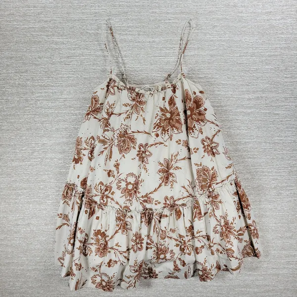 Abercrombie & Fitch Babydoll Cami Top Womens M White Brown Floral Tiered Tunic - Image 7