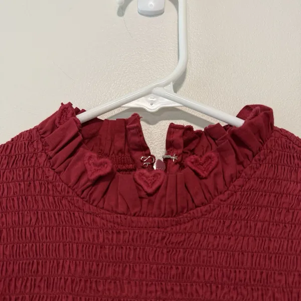 Farm Rio 3D Heart Smocked Red Blouse Size XS - Image 5