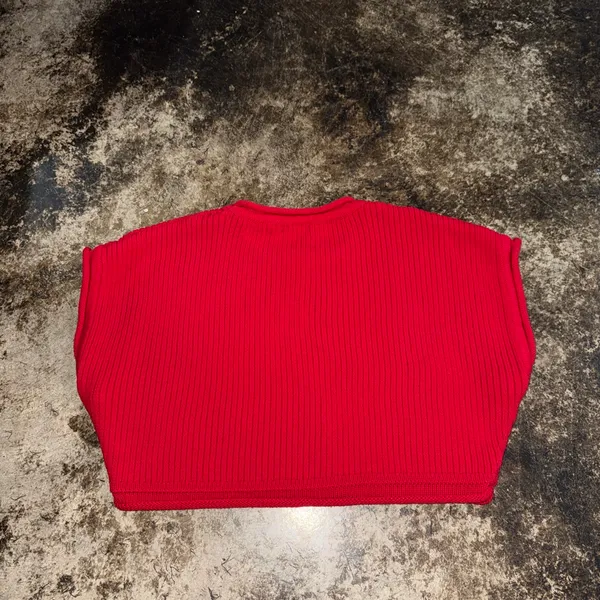 PaperMoon Red Ribbed Sweater-Knit Crop Top - Image 3